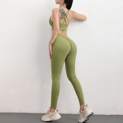 SOISOU Conjunto de yoga de nailon para mujer, chándal deportivo, leggings de gimnasio, sujetador para mujer, almohadilla para el pecho, cadera extraíble en forma de V, ropa para mujer