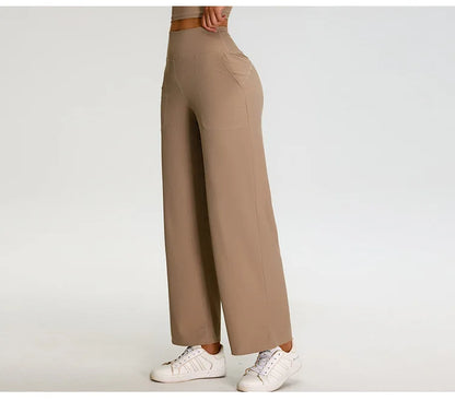 Pantalones de Yoga acanalados para mujer, leggings deportivos para gimnasio, leggings de cintura alta para fitness, pantalones deportivos para correr al aire libre, pierna recta.
