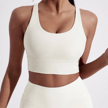 Sujetador deportivo de color sólido con espalda cruzada para mujer, de alta resistencia, ajustado, para entrenamiento integral, ropa interior de yoga y gimnasio con almohadilla para el pecho