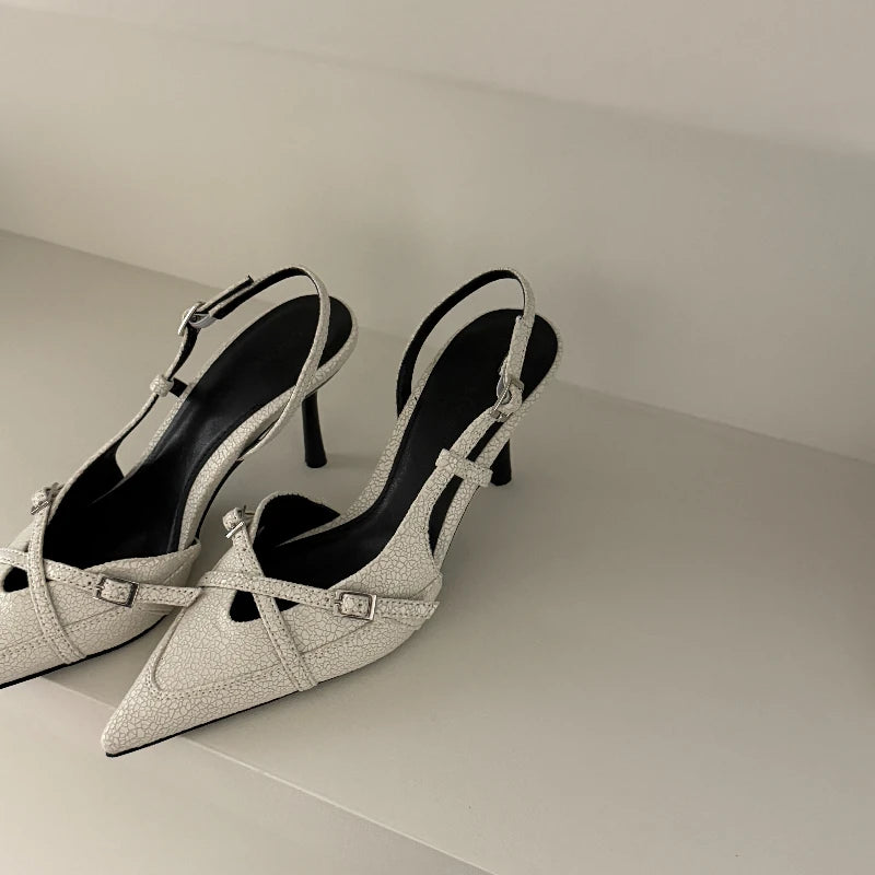 2025 New Women's Sandals Trendy Buckle Designer Summer Elegant Pointed Toe Pumps High Heels Outdoor Banquet Slingback Shoes