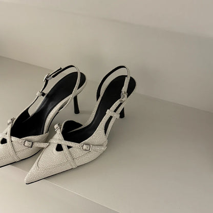 2025 New Women's Sandals Trendy Buckle Designer Summer Elegant Pointed Toe Pumps High Heels Outdoor Banquet Slingback Shoes