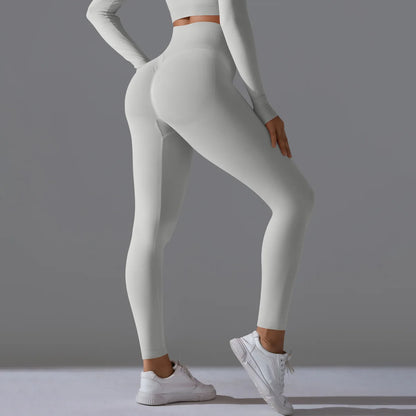 Leggings deportivos de yoga para mujer, sin costuras, cintura alta, elásticos, color sólido, para gimnasio, correr, secado rápido, realce y efecto moldeador.
