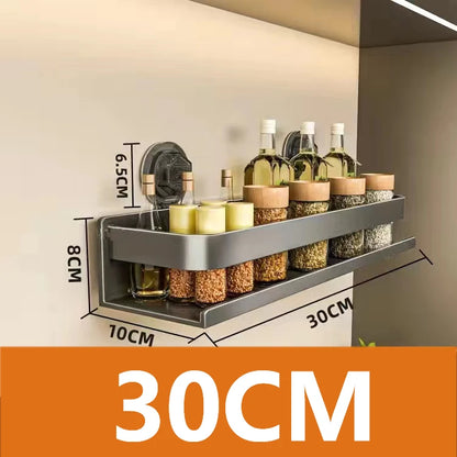 Estante de cocina con ventosa, de aluminio, para especias, organizador de condimentos de pared, sin necesidad de taladrar.