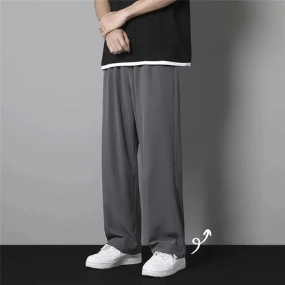 Pantalones de verano de seda de hielo para hombre, finos, holgados, de pierna recta, deportivos, de secado rápido, informales, de pierna ancha y largos, para estudiantes