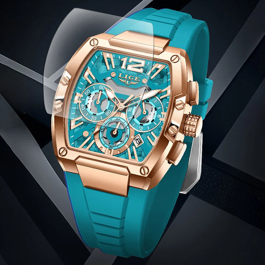 LIGE Reloj de cuarzo sencillo para hombre, correa de silicona, deportivo, informal, para exteriores, calendario, luminoso, resistente al agua, hueco, nuevo