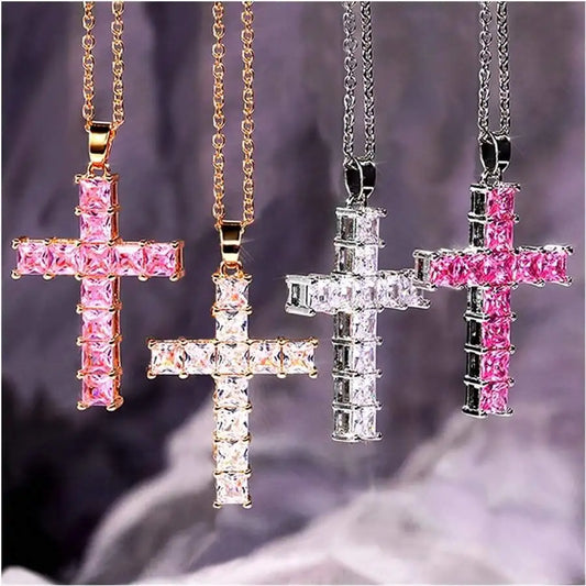 Nuevos collares de moda para mujer, colgantes dorados multicolores con cruz de Jesús y cristales, collar para mujer, joyería para fiestas y tiempo libre.