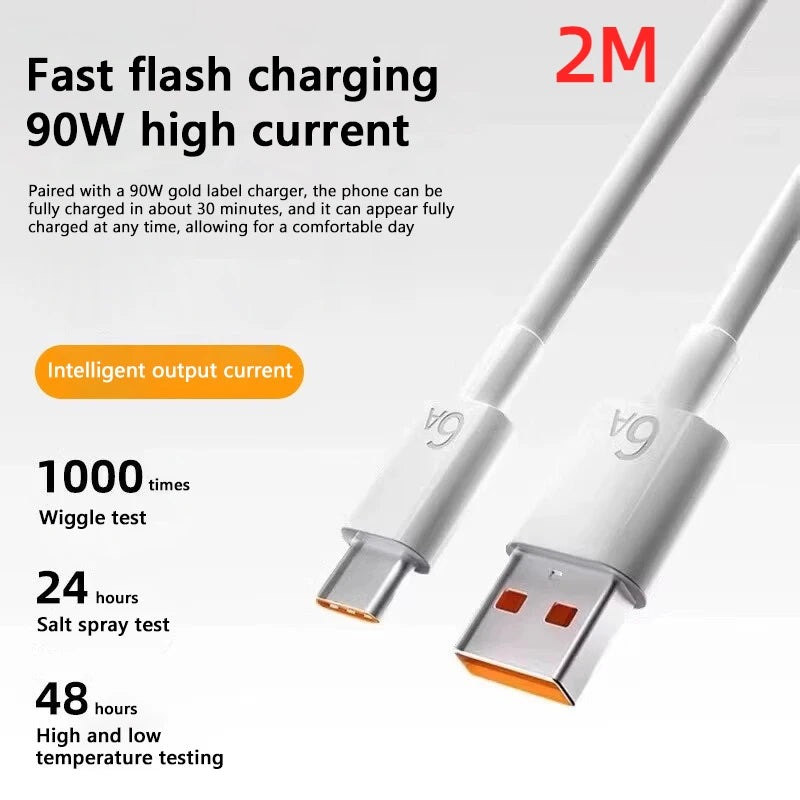 Cargador Xiaomi de 90 W, carga rápida y eficiente, adaptador de corriente de pared con turbocompresor, cable tipo C de 1/1,5/2 m y 6 A para Mi 15, 14 Ultra Pro, POCO X7 y X6