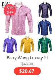 Camisas de seda de diseño para hombre en azul, dorado, verde, rojo, blanco y negro. Estampado cachemir bordado. Corte ajustado. Blusas casuales de manga larga.