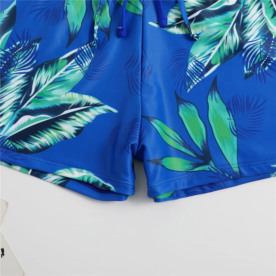 Bikini con cordón y estampado tropical para mujer, traje de baño de cintura alta con lazo frontal, pantalones cortos, traje de baño sexy para mujer, ropa de playa de verano