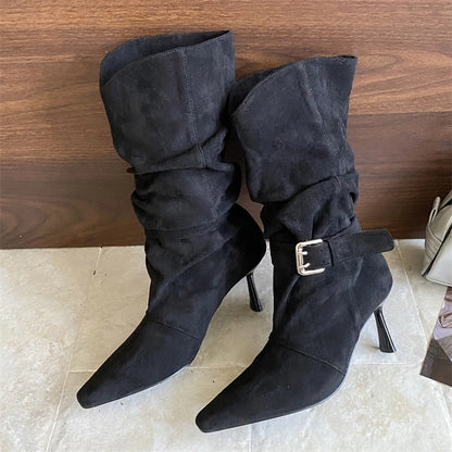 Eilyken Street Style Sexy Thin Heels Women Ankle Boots Punk Pleated Buckle Strap Booties Stripper Party Shoes Zapatos De Mujer