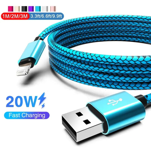 Cable USB de carga rápida para iPhone 14, 13, 12, 11 Pro Max, Xs, X, XR, 8, 7, 6, 6s Plus, SE 2, Apple iPad, cable de carga de datos de cable largo de 1 m, 2 m y 3 m