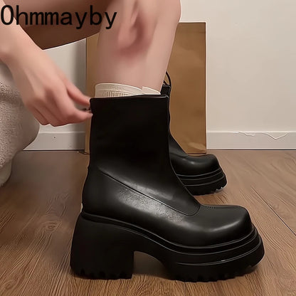 Botines con plataforma para mujer, con aumento de altura, elásticos, adelgazantes, modernos, para otoño e invierno