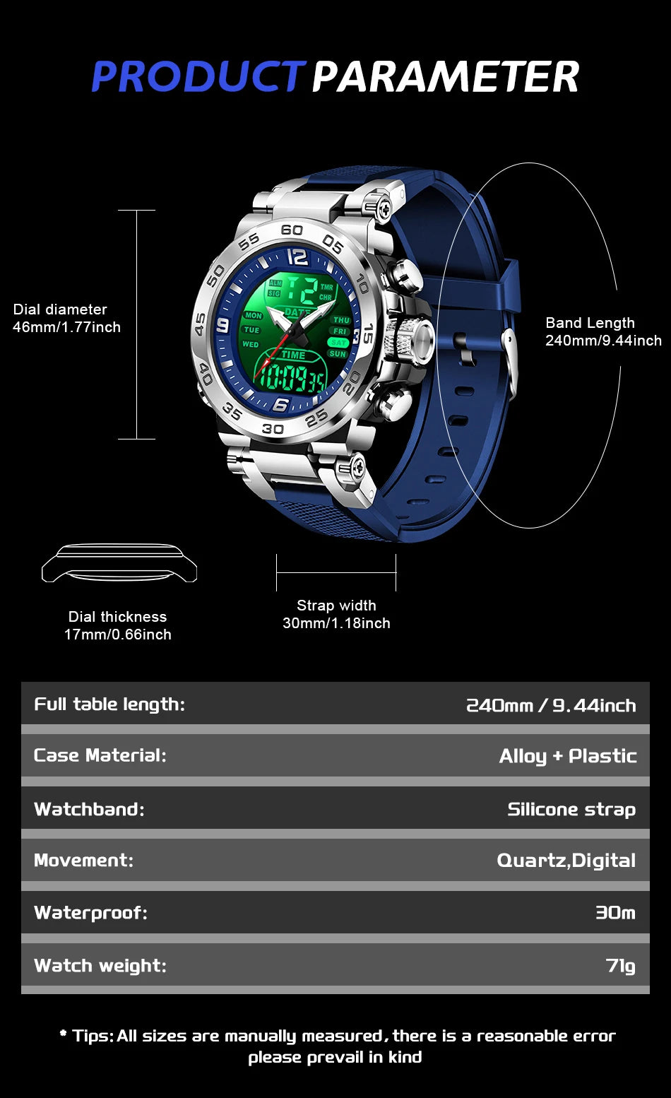 Relojes FOXBOX para hombre, marca superior, reloj de pulsera analógico digital de cuarzo de lujo para hombre, reloj luminoso con pantalla de doble horario resistente al agua para hombre