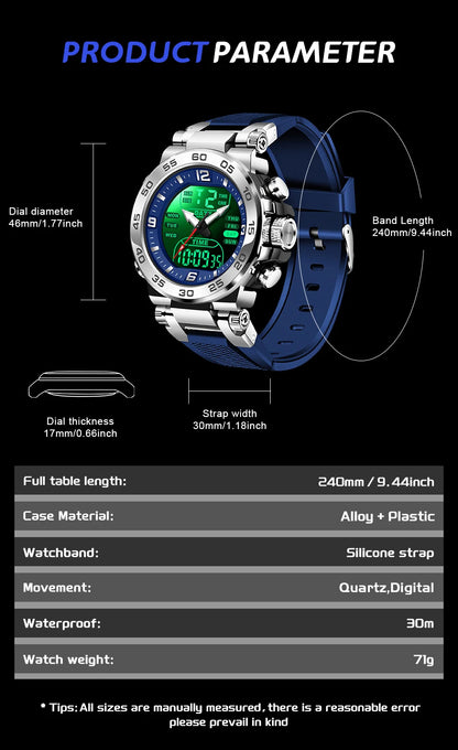 Relojes FOXBOX para hombre, marca superior, reloj de pulsera analógico digital de cuarzo de lujo para hombre, reloj luminoso con pantalla de doble horario resistente al agua para hombre