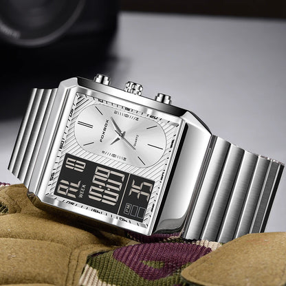 LIGE - Reloj digital cuadrado de moda para hombre, informal, deportivo, resistente al agua, de cuarzo, cronógrafo de lujo de la mejor marca FOXBOX