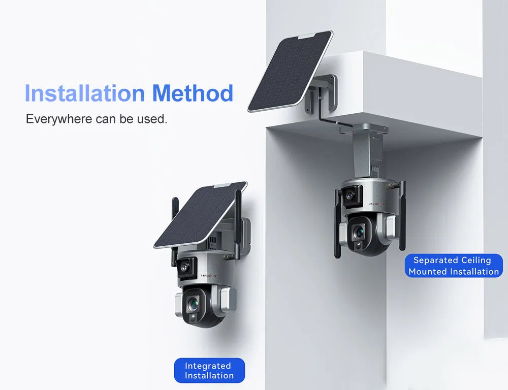 Cámara solar LS VISION 4K de 8 MP para exteriores con doble lente, 4G/WiFi, doble pantalla, zoom óptico 4X/10X, seguimiento humanoide y cámara de seguridad PTZ.