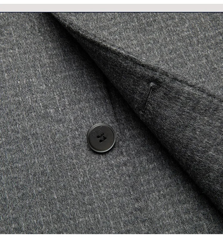 Abrigo de lana de doble faz para hombre, colección invierno 2025, estilo clásico informal de negocios, con solapa de muesca. Gabardina premium de largo medio.