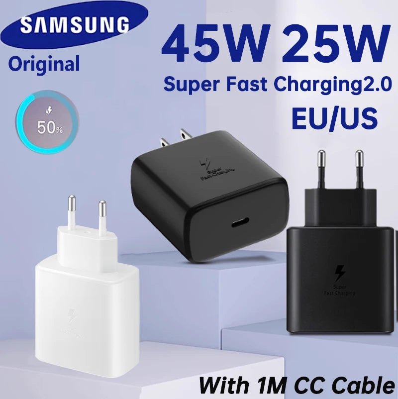 Cargador adaptador de corriente Samsung Ep-TA845 de 45 W, supercargador USB tipo C, carga rápida para Galaxy S25 Ultra, S24+, S23, A36, A56, M56, Tab S10+