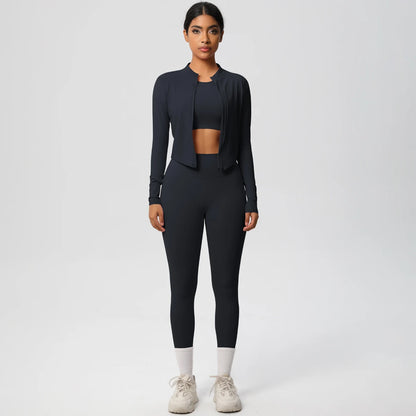 Conjunto de leggings de yoga, top deportivo con cremallera y manga larga, transpirable, para correr al aire libre, pantalones de yoga ajustados e informales, ropa de fitness
