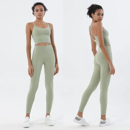 Ropa deportiva para mujer, conjunto de sujetador y leggings deportivos para gimnasio, 2 piezas, ropa deportiva femenina con sensación de desnudez, chándal para mujer