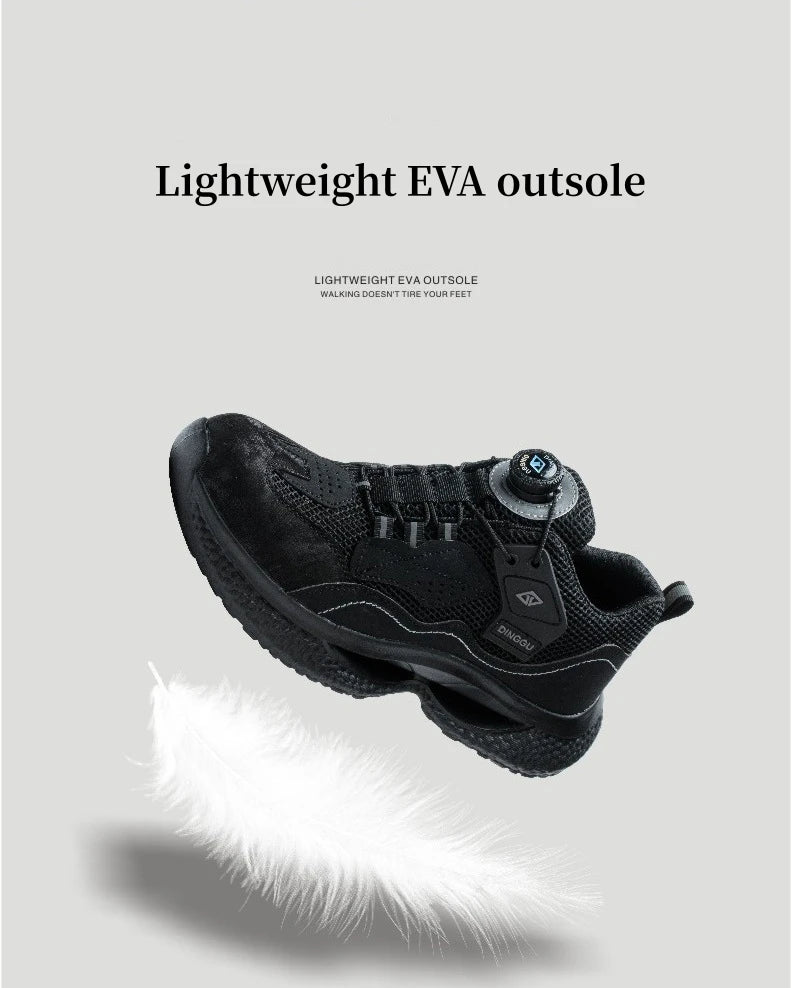 Zapatos de seguridad de trabajo con botón giratorio para hombres y mujeres, zapatos con puntera de acero, botas de seguridad indestructibles, zapatillas de trabajo protectoras ligeras.
