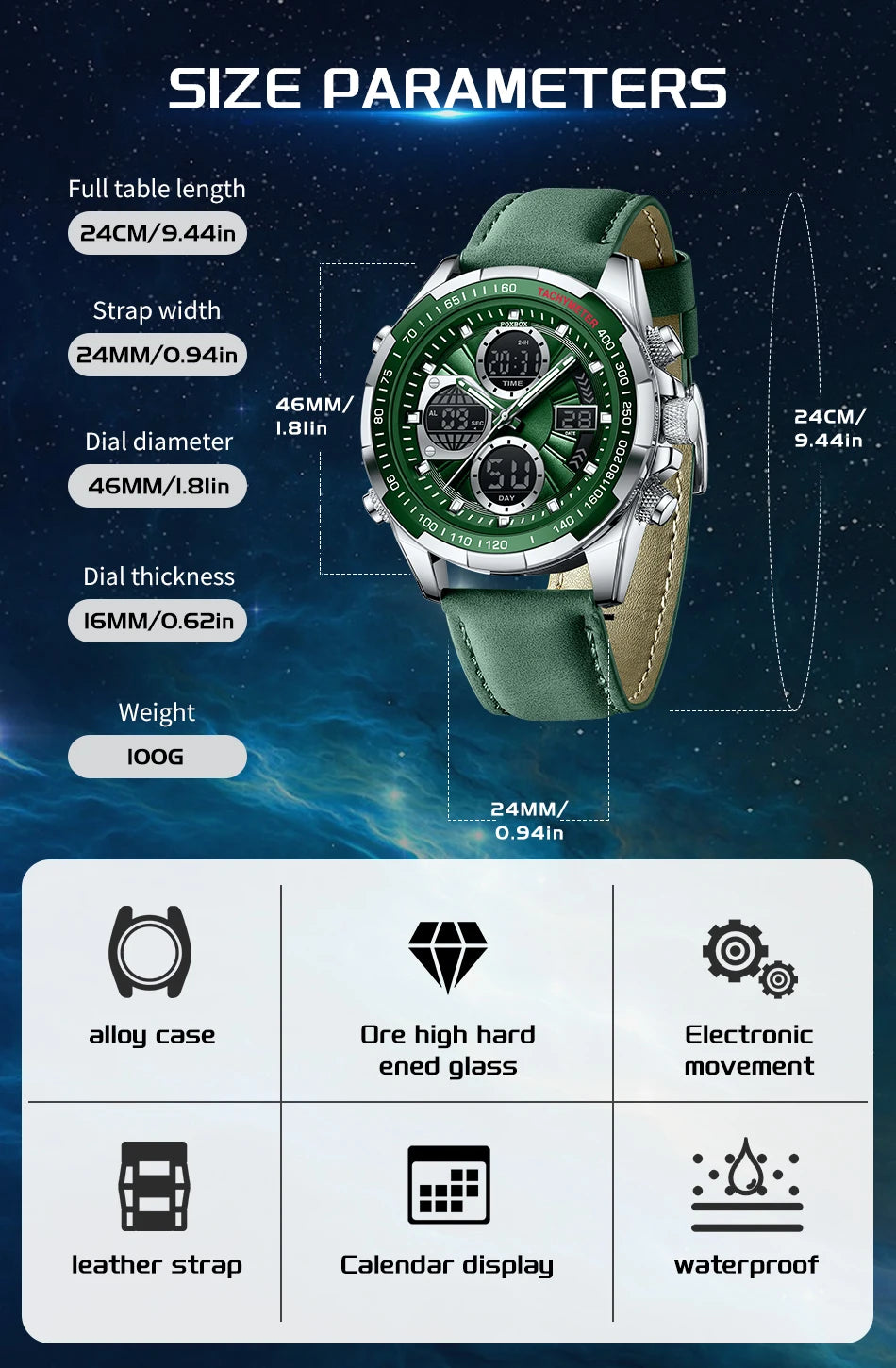 FOXBOX - Reloj de lujo para hombre, de marca superior, con alarma LED, de cuarzo, de cuero, resistente al agua, luminoso