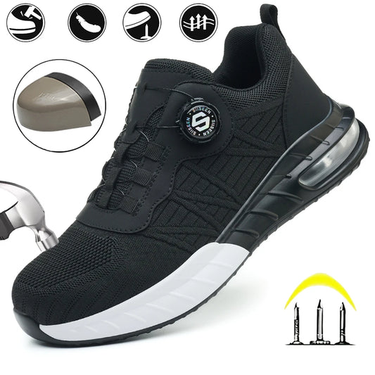 Zapatos de seguridad con punta de acero para hombre, antigolpes y antiperforación, ligeros, de trabajo, modernos y duraderos, con botones.