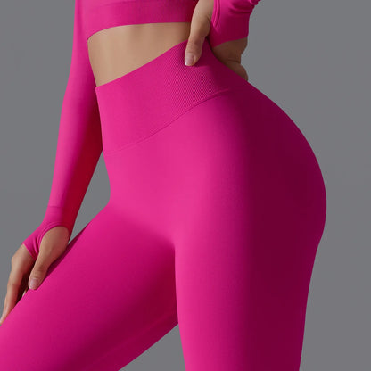 Leggings deportivos de yoga para mujer, sin costuras, cintura alta, elásticos, color sólido, para gimnasio, correr, secado rápido, realce y efecto moldeador.