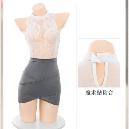 Uniforme de lencería de secretaria de talla grande 3XL, para maestra de escuela, cosplay, japonés, para club de mayores, oficina, disfraces de rol, vestido ajustado