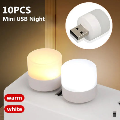 1/10 Mini Luz Nocturna USB Luz Blanca Cálida para Protección Ocular, Ideal para Leer, Leer y Cargar Dispositivos Móviles, Ordenadores y Ordenadores