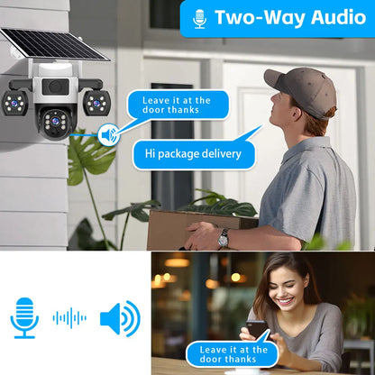 Cámara V380 Pro 4G con tarjeta SIM, panel solar, tres lentes, batería para exteriores, vigilancia doméstica, seguridad y protección (CCTV).