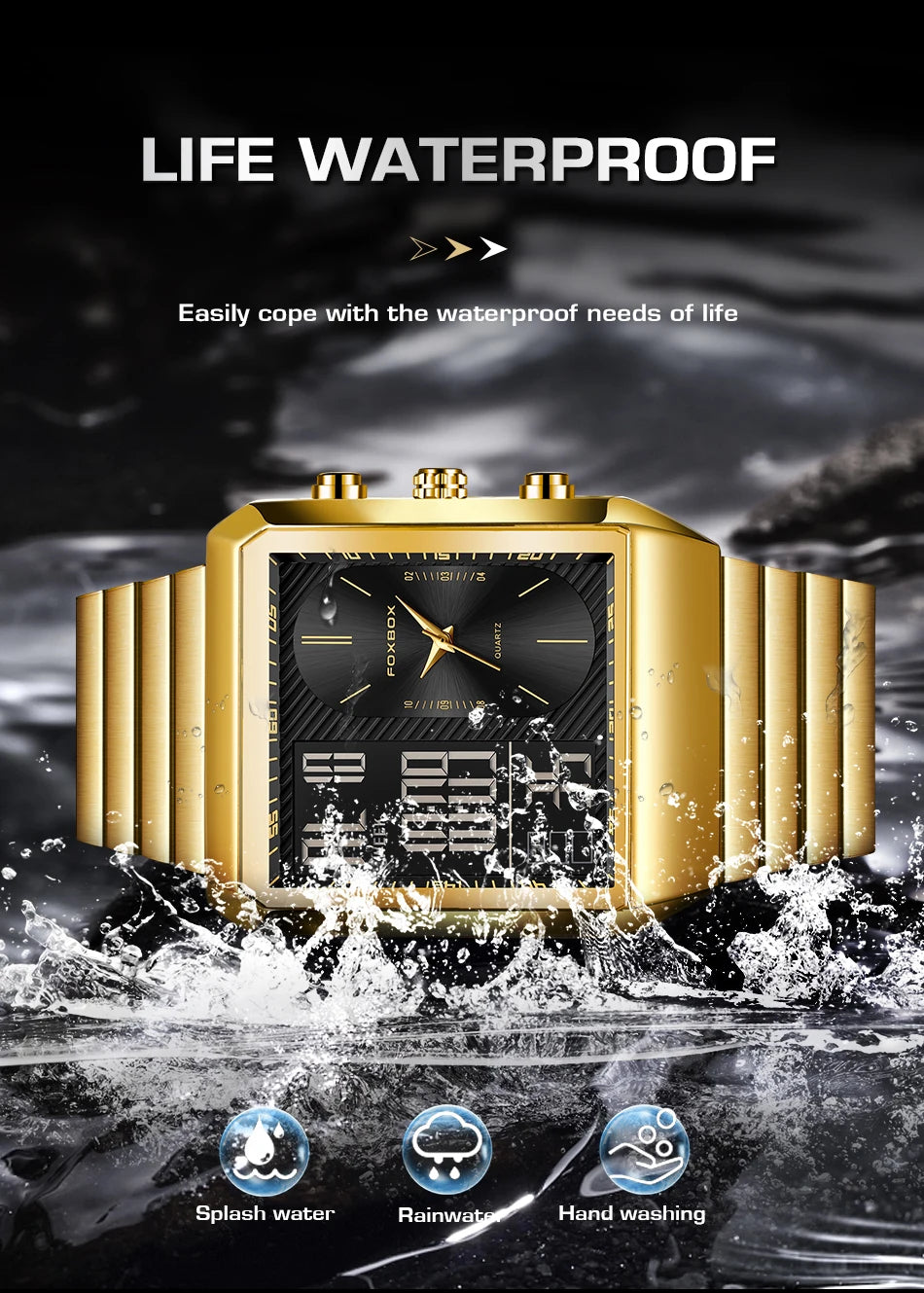 LIGE - Reloj digital cuadrado de moda para hombre, informal, deportivo, resistente al agua, de cuarzo, cronógrafo de lujo de la mejor marca FOXBOX