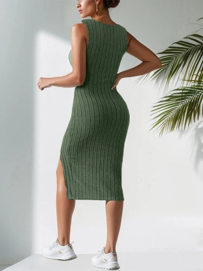 Nuevo vestido sin mangas con tirantes, falda corta con abertura lateral, falda sexy con escote cuadrado