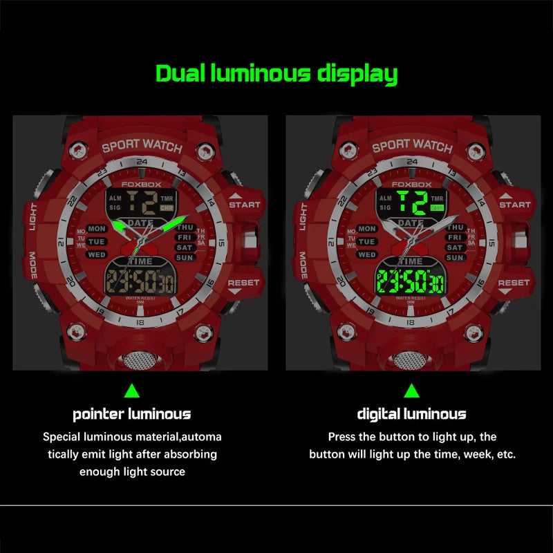 Reloj de hombre LIGE de lujo original, reloj deportivo militar de moda, reloj de cuarzo con pantalla LED dual, calendario, cronógrafo.