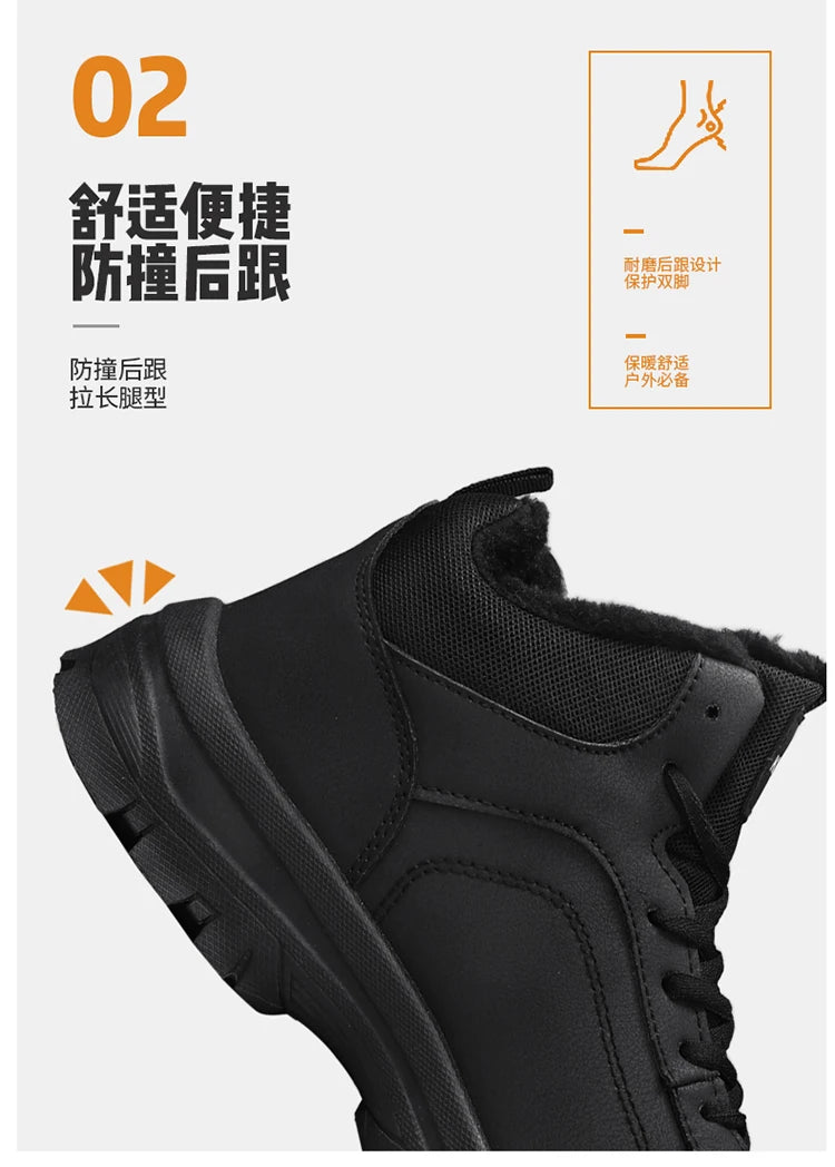 Botas de nieve de gran tamaño para hombre, zapatos de invierno de algodón, botines, zapatos de trabajo para hombre, botas de cuero impermeables de alta calidad, Bota Masculina