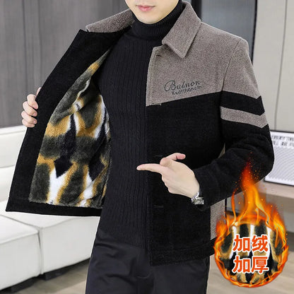 Abrigo de lana corto grueso informal de nueva marca de moda para otoño e invierno para hombre con chaqueta de terciopelo de visón dorado y elegante