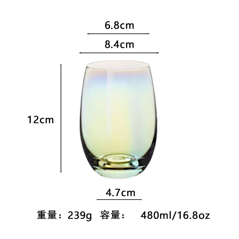 Vaso de agua redondo transparente de vidrio de alta calidad, colorido, con forma de huevo, resistente al calor, con borde dorado, para jugo, para uso doméstico.