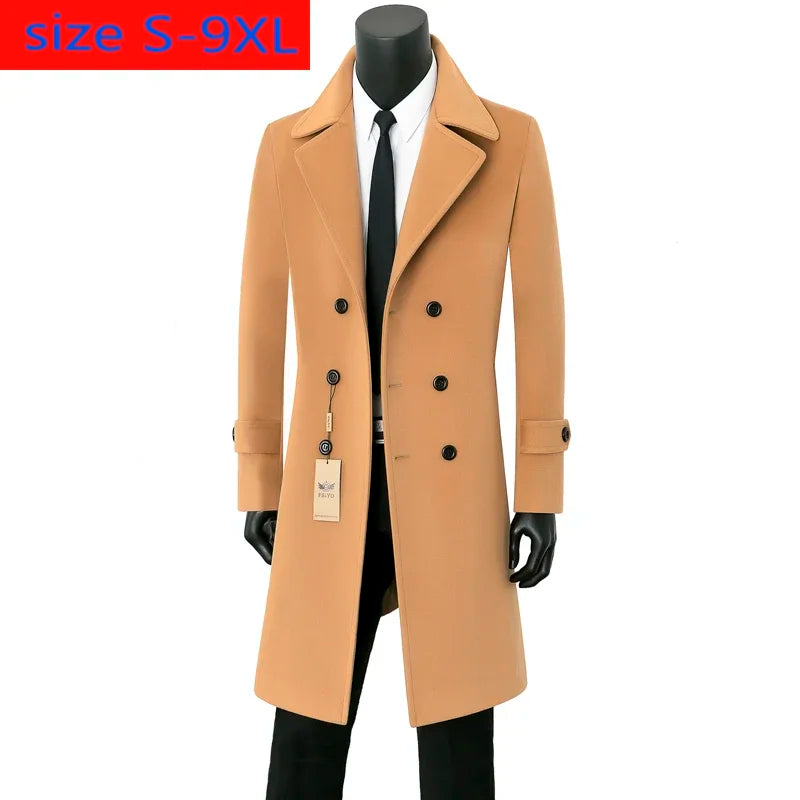 Abrigo de lana de alta calidad para jóvenes, cálido, informal, extralargo, cruzado, grueso, tallas grandes S-7XL 8XL 9XL