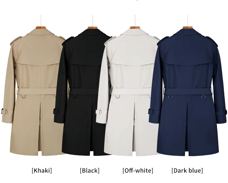 Super long windbreaker down liner  weatherproof men's trench coat British trend black trench coat men's casual coat