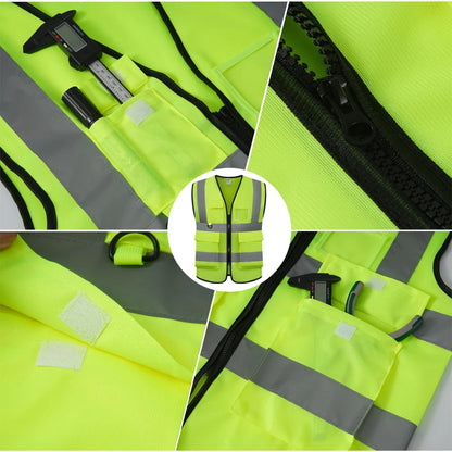 Chaleco de seguridad con logotipo personalizado para hombre y mujer, de alta visibilidad, con bolsillo y cremallera, para trabajo de construcción.