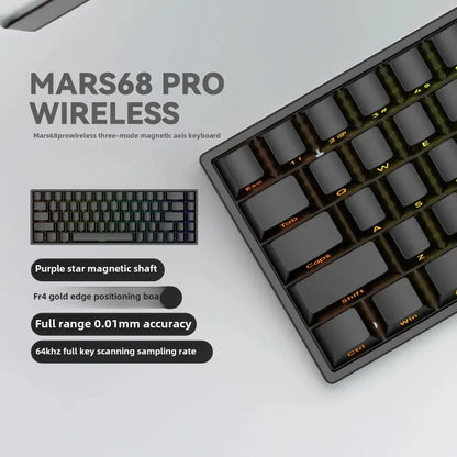 Teclado mecánico para juegos con eje magnético Mars 68 PRO, 0 zonas muertas, conectar y desconectar, luz RGB, cableado, inalámbrico, seleccionable