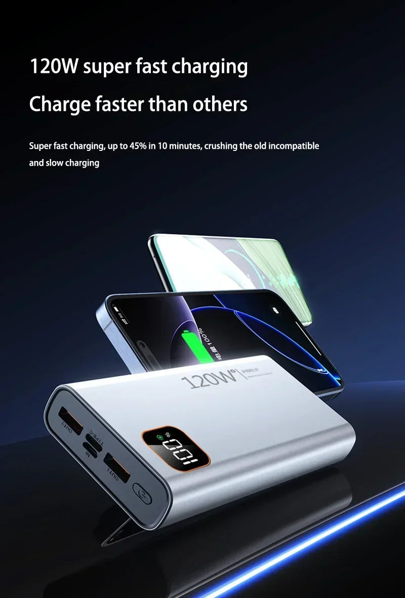 Batería externa portátil Xiaomi de 500.000 mAh y 120 W con carga ultrarrápida y gran capacidad, con pantalla digital para iPhone y Samsung.