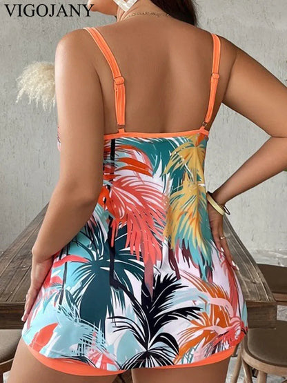 VigoJany 2025 Traje de baño brasileño de dos piezas con estampado sexy de talla grande para mujer, tankini con tirantes y escote en V, traje de baño grande para playa