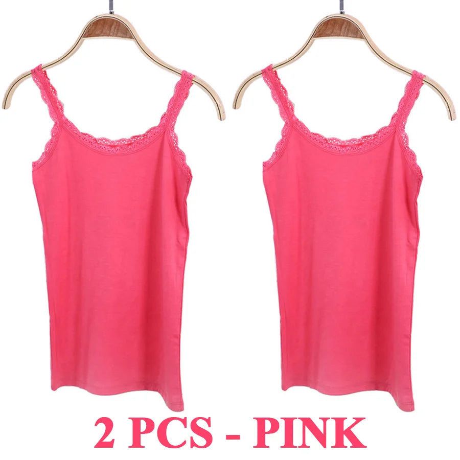 Camisola sexy de algodón suave para mujer, sin mangas, de encaje, ajustada, informal, corta, con encanto, ideal como regalo