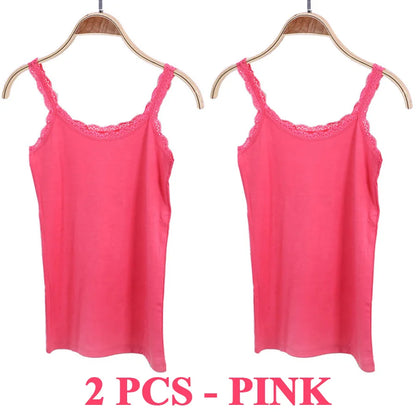 Camisola sexy de algodón suave para mujer, sin mangas, de encaje, ajustada, informal, corta, con encanto, ideal como regalo