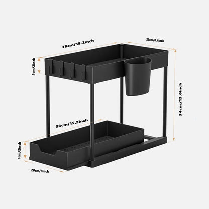 Organizador y almacenamiento debajo del fregadero, estante organizador de cocina con cajones deslizantes dobles, estante de almacenamiento multiusos