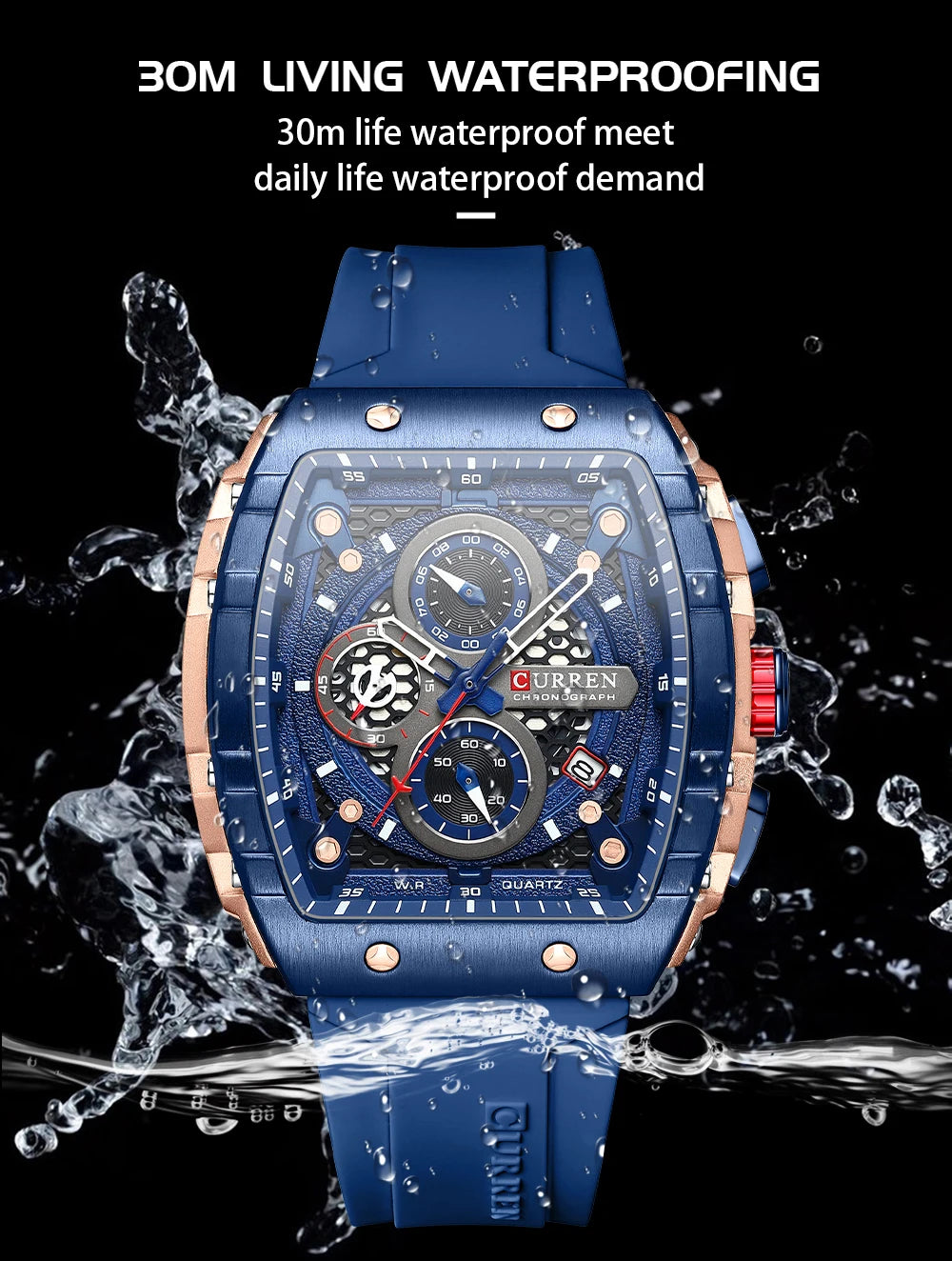 Relojes CURREN de primera marca para hombre, reloj de pulsera de cuarzo cuadrado de lujo, reloj cronógrafo luminoso resistente al agua para hombre, reloj con fecha
