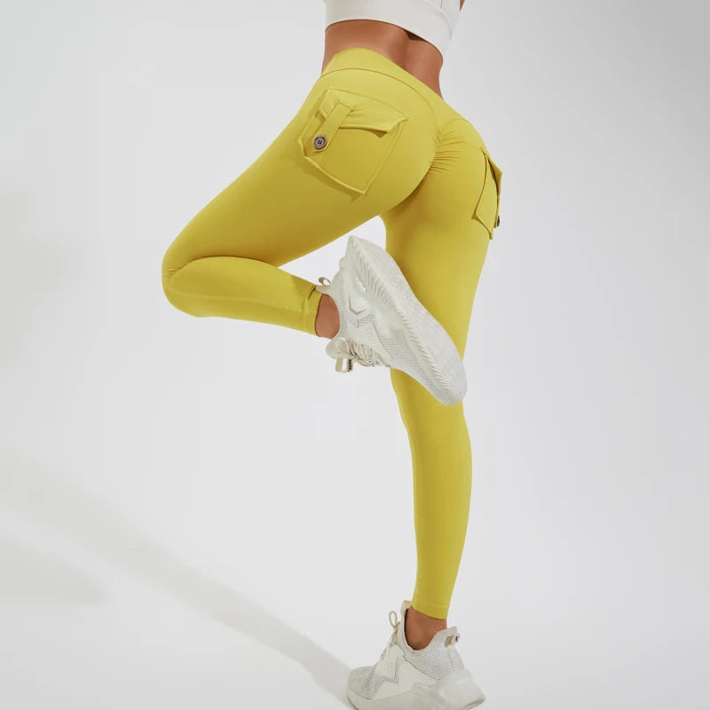 Pantalones de yoga DIAS FIT JOY de nailon, con bolsillo en los glúteos, ajustados, para mujer, deportivos, de fitness, realzan la cadera, transpirables, sin línea en T.