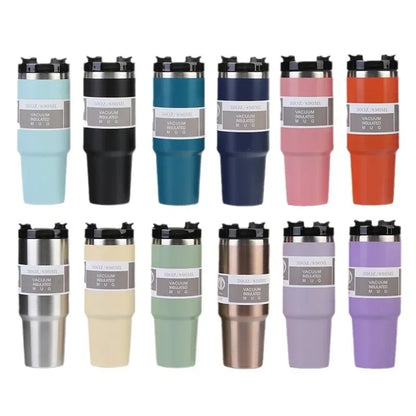 Vaso portátil de acero inoxidable de 30 oz con aislamiento para coche, con pajita y doble pajita para bebidas frías, ideal para usar en el vehículo.