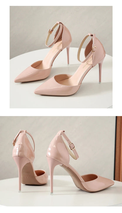 Super Big Size 45 High Stiletto Heel Women Sandals Crystals Buckle Strap Pointed Toe Fashion 10cm/3.94inch Thin Heel Pimp